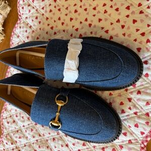 Denim Loafers with Gold Accent